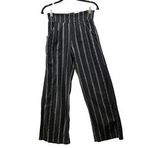 Billabong Pull On Wide Leg Pants Womens M Black White Striped Cotton Smocked